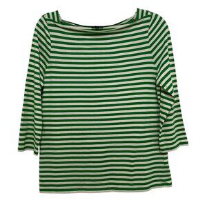 Talbots Striped Top Womens M Green Boat Neck 3/4 Sleeve Cotton Blend Classic